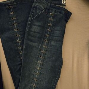 Idyllwind Dark Blue Skinny Jeans with Side Eyelet Lace-Up